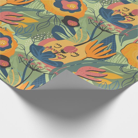 豊かなアースカラーのエキゾチックな花のパターン ラッピングペーパー (角)