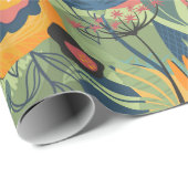 豊かなアースカラーのエキゾチックな花のパターン ラッピングペーパー (ロールコーナー)