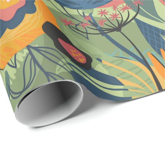 豊かなアースカラーのエキゾチックな花のパターン ラッピングペーパー (ロールコーナー)