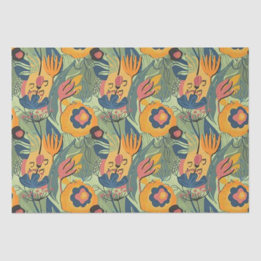 豊かなアーストーンエキゾチックな花のシームレスなパターン 薄葉紙 (正面)