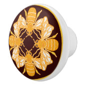 豊かなチョコレートブラウンの上に4つのheraldicミツバチ セラミックノブ (右)