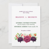 豊かなバイオレットの花の水彩画ウェディング招待状 招待状 (正面)