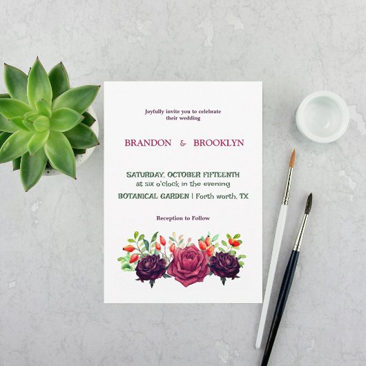 豊かなバイオレットの花の水彩画ウェディング招待状 招待状