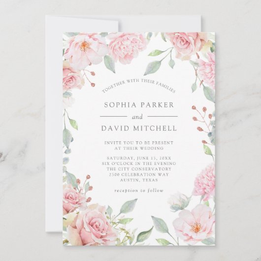 豊かなバラ |ピエレガントンクフローラ結婚ズ 招待状 (正面)