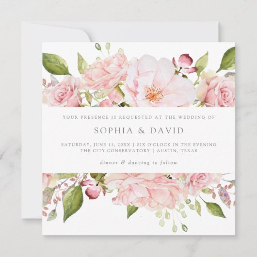 豊かなバラ |ピエレガントンクフローラ結婚ズ 招待状 (正面)