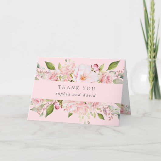 豊かなバラ |ピンクのフローラ結婚に感謝 サンキューカード (正面)