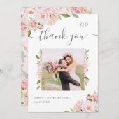 豊かなバラ |ピンクのフローラ結婚の写真 サンキューカード (正面/裏面)