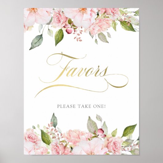 豊かなバラ |ピンクのフローラ金ゴールド結婚式の引き出物 ポスター (正面)