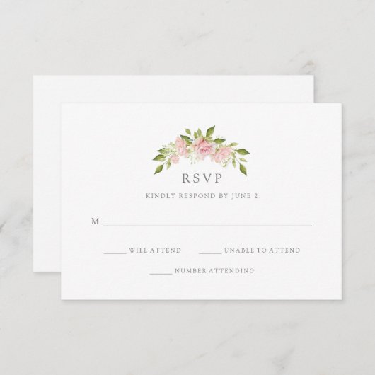 豊かなバラ |ピンクエレガントフローラ結婚式RSVP 招待状 (正面/裏面)
