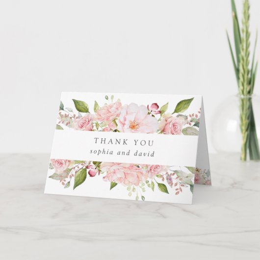 豊かなバラ |フローラ結婚の白ありがとう サンキューカード (正面)