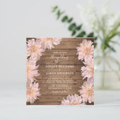 豊かなピンクのダリアの花の素朴な木のウェディング 招待状 (スタンド正面)