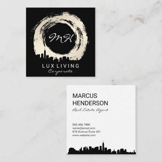 豊かなブラシ仕上げと街並み スクエア名刺 (正面/裏面)