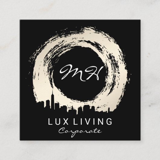 豊かなブラシ仕上げと街並み スクエア名刺 (正面)