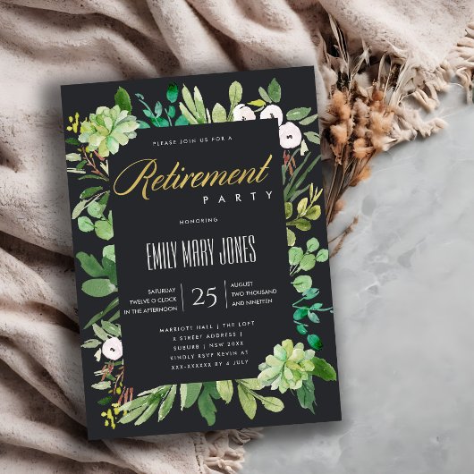 豊かなユーカリの葉の水彩画　引退 招待状