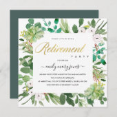 豊かなユーカリの葉の水彩画 引退 招待状 (正面/裏面)