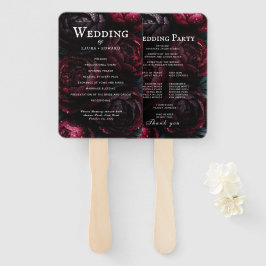 豊かなワインをイメージしたバーガンディーの花をフィーチャーした結婚式デザイン ハンドファン