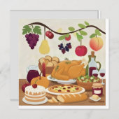 豊かな休日の饗宴：秋のお祝いイラストレーター 招待状 (正面/裏面)