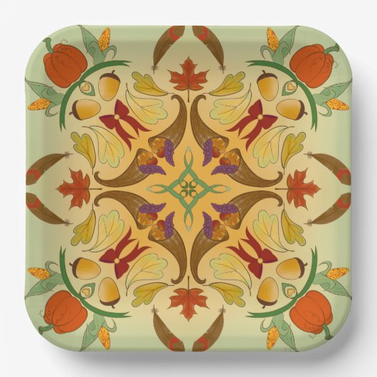 豊かな収穫の放射状アート ペーパープレート (正面)