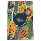 豊かな地球の色の抽象芸術花、モノグラム ミディアムペーパーバッグ (正面)