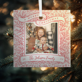 豊かな枝の写真赤と白クリスマス ガラスオーナメント