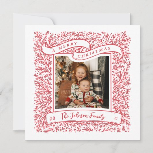 豊かな枝の写真赤と白クリスマス シーズンカード (正面)