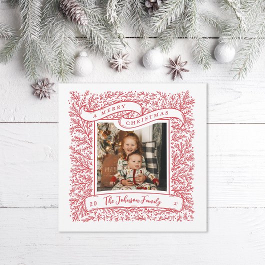 豊かな枝の写真赤と白クリスマス シーズンカード