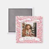 豊かな枝の写真赤と白クリスマス マグネット (正面/裏面)