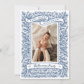 豊かな枝ダークブルーHanukkahフォトカード シーズンカード (正面)