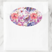 豊かな水彩の花模様 楕円形シール (バッグ)