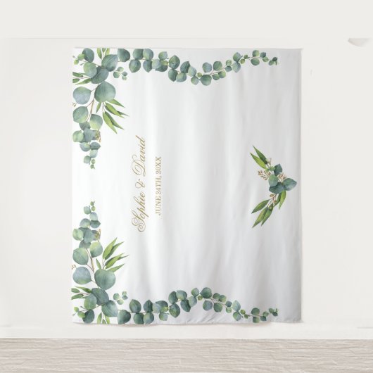 豊かな水彩画のユーカリ結婚式写真ブース タペストリー (正面)