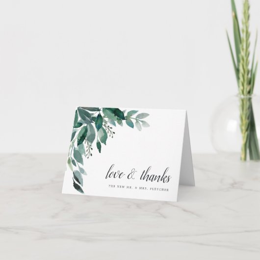 豊かな緑のウェディング サンクスノート サンキューカード (正面)