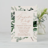 豊かな緑のクリーム色の卒業パーティー 箔招待状 (立ち正面)