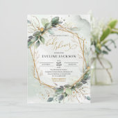 豊かな緑のユーカリと偽の金のベビーシャワー 招待状 (スタンド正面)