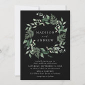 豊かな緑のリースブラック結婚ズ 招待状 (正面)