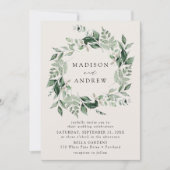 豊かな緑のリース　ウェディング　クリーム　結婚式 招待状 (正面)