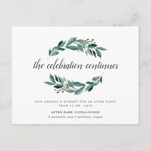 豊かな緑の結婚式アフターパーティー招待状 エンクロージャーカード (正面)