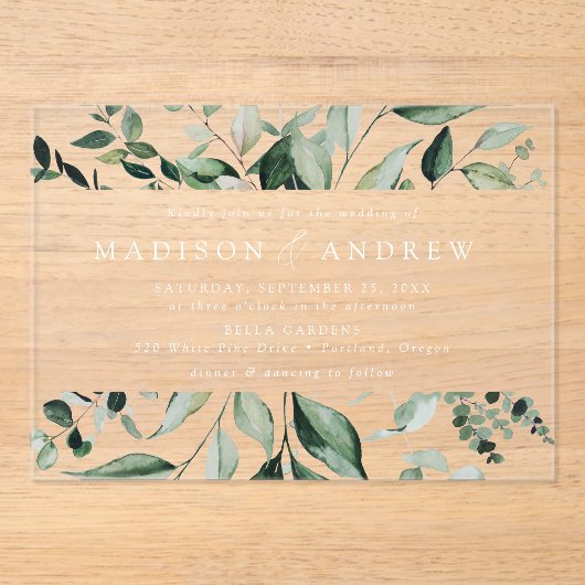 豊かな緑の結婚枠 アクリル招待状 (正面)