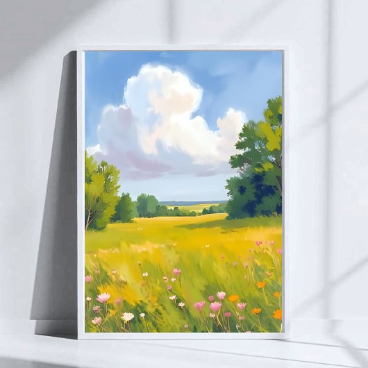 豊かな緑の草原の自然風景画 ポスター