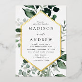 豊かな緑の金ゴールド結婚フレーム 箔招待状 (正面)