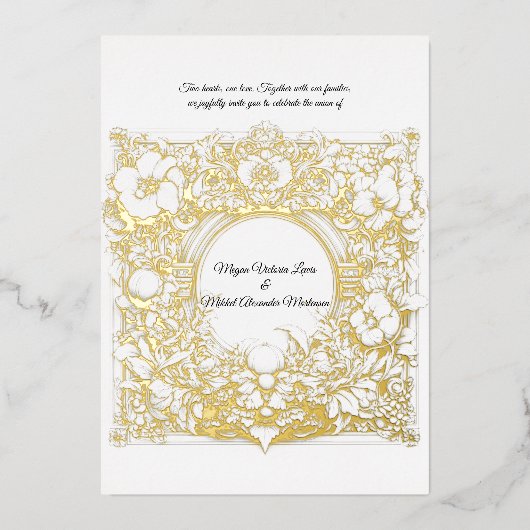 豊かな緑豊かなアカントスは金ゴールド結婚で 箔招待状 (正面)