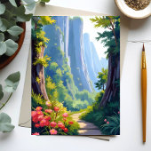 豊かな花の庭 水彩画の緑の風景 ポストカード