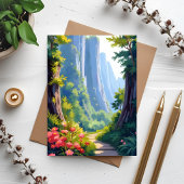 豊かな花の庭 水彩画の緑の風景 ポストカード