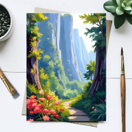 豊かな花の庭 水彩画の緑の風景 ポストカード