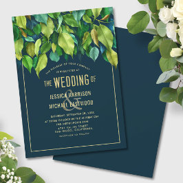 豊かな葉の秋緑モダンのブ結婚ルー 招待状