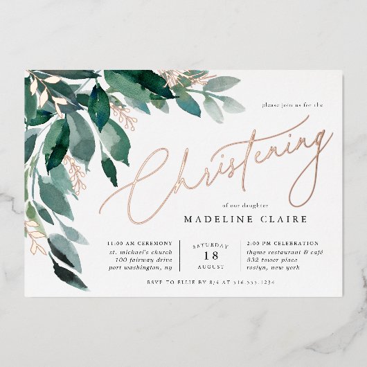 豊かな葉 |《キリスト教》洗礼式や命名式 箔招待状 (正面)