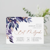 豊かな葉 |バイオレット植物学バルミツワー 箔招待状 (立ち正面)