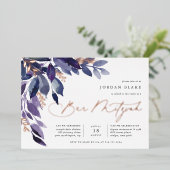 豊かな葉 |バイオレット植物学バー（ユダヤ教の）バル・ミツバー 箔招待状 (立ち正面)