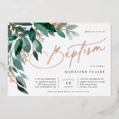 豊かな葉 | 緑植物洗礼 箔招待状 (正面)