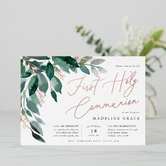 豊かな葉 | First Holy Communion 箔招待状 (立ち正面)