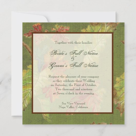 豊エレガントかな色の秋のブドウの葉離れろうけつ染め 招待状 (裏面)